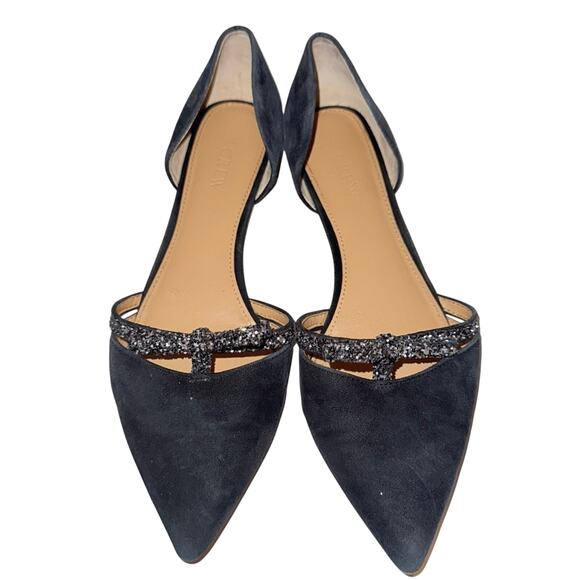 J. Crew Shoes - J.CREW suede pointed toe glitter bow whimsigoth party flats 9B